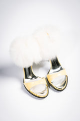 Giuseppe Zanotti White Fur Ankle-Wrap Heeled Sandals