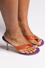 Chanel Vintage Logo Thong Kitten Heel Sandals (Y2K)