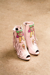 Giuseppe Zanotti Jurimea Inca Crystal Fringe Pink Suede Booties