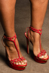 Dsquared2 Red Suede Platform T-Strap Sandals