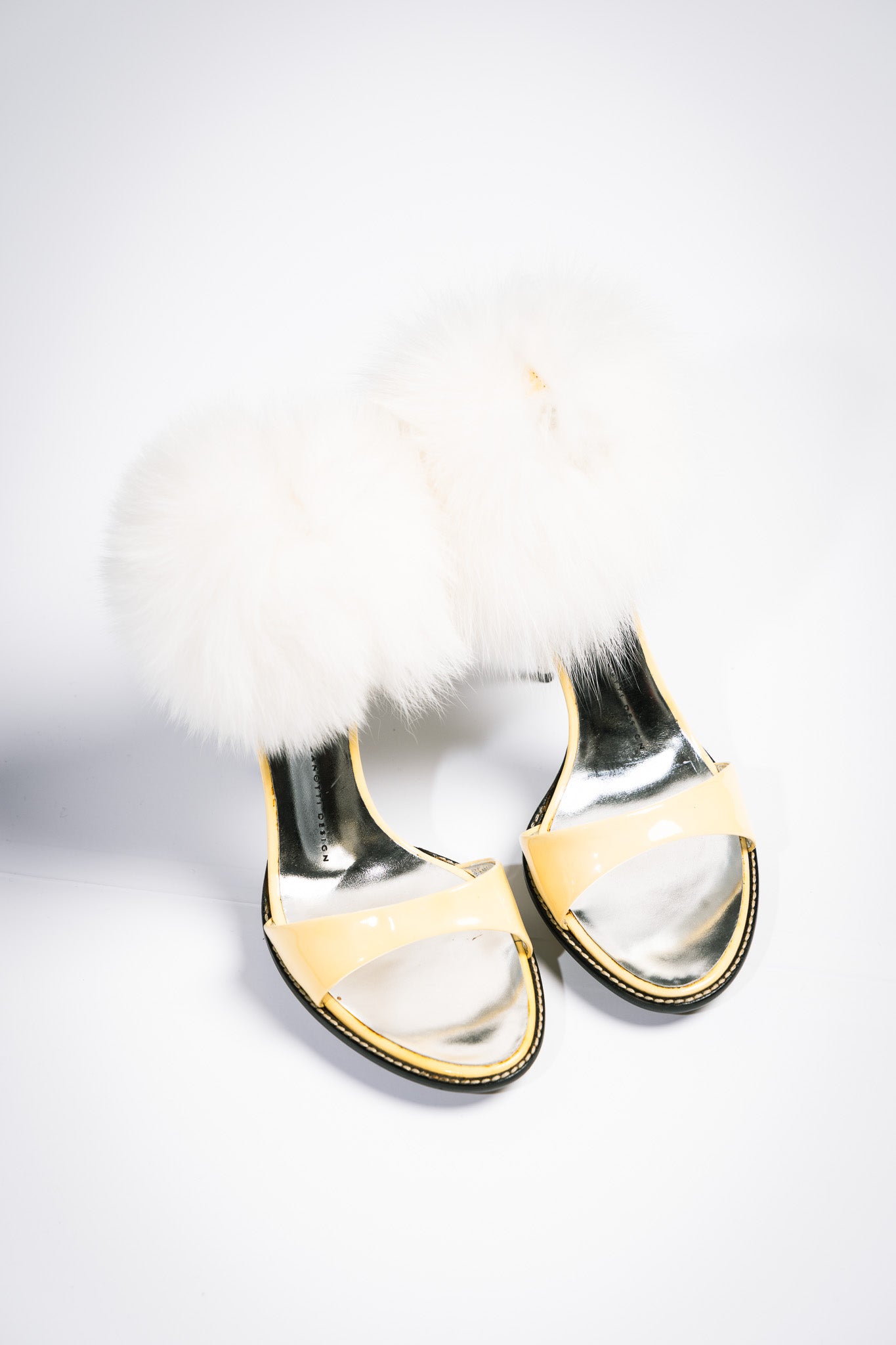 Giuseppe Zanotti White Fur Ankle-Wrap Heeled Sandals