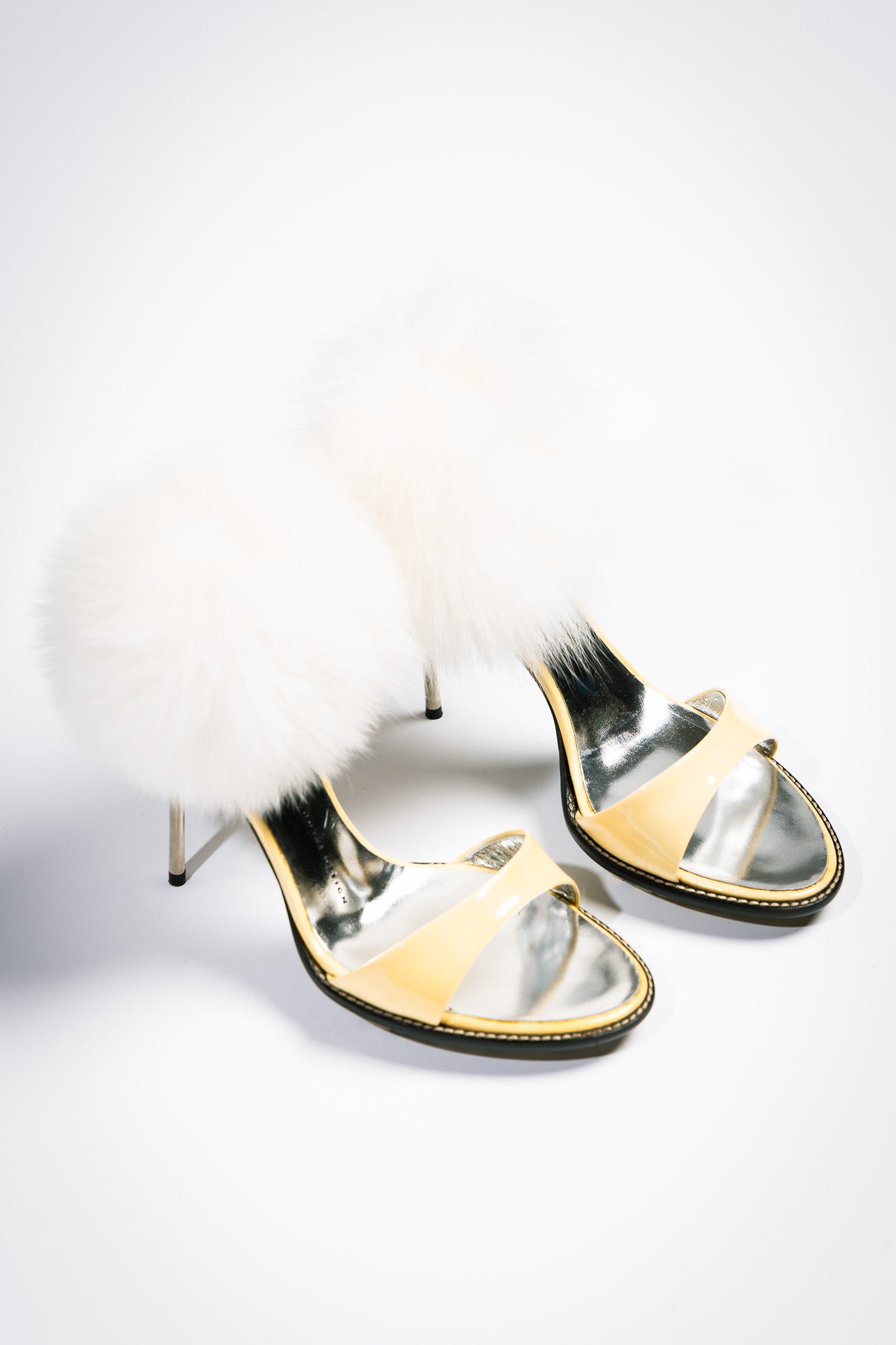 Giuseppe Zanotti White Fur Ankle-Wrap Heeled Sandals