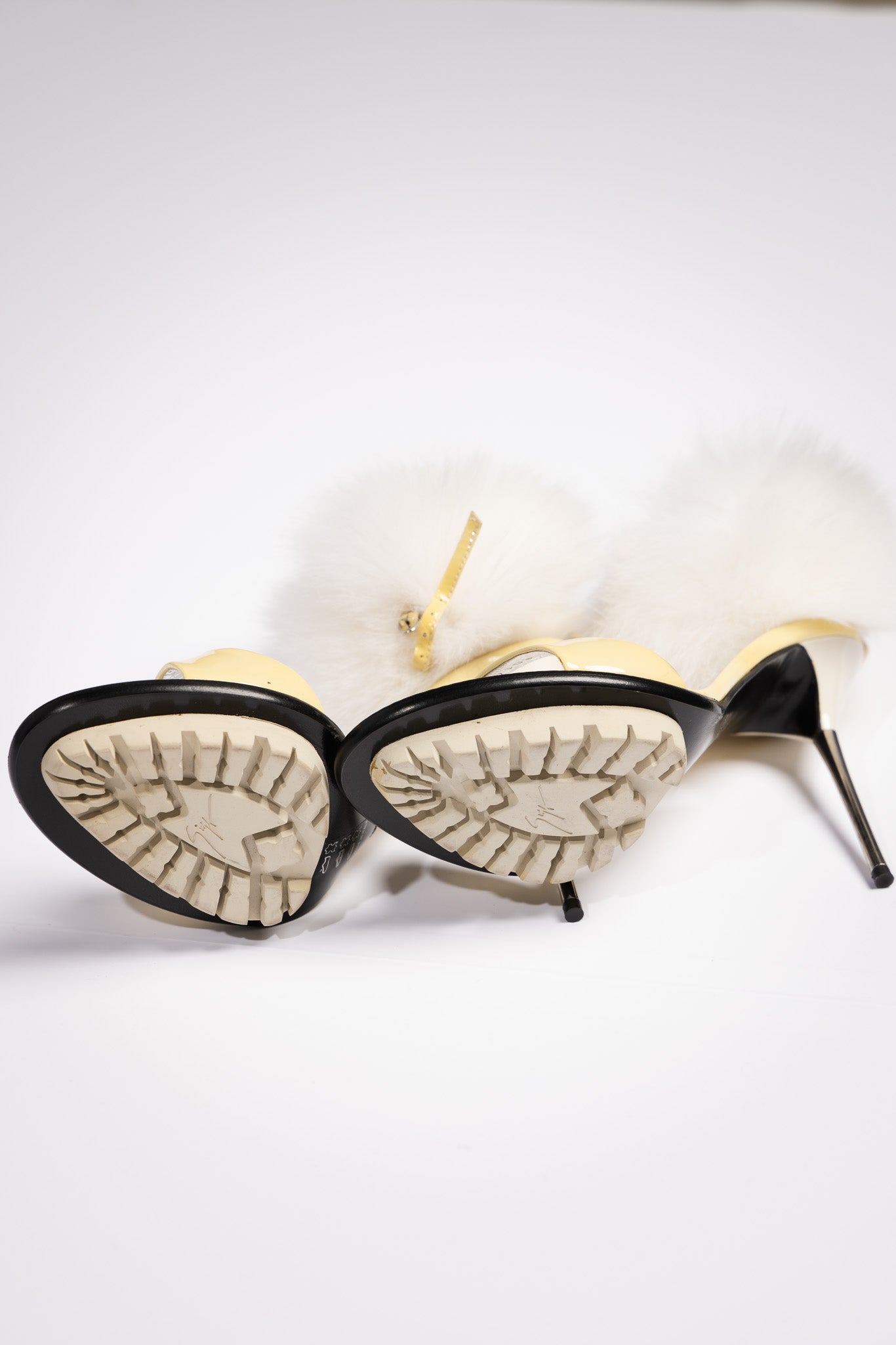 Giuseppe Zanotti White Fur Ankle-Wrap Heeled Sandals
