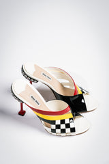Miu Miu Racing Checkered Crystal Mule Heels (SS2017)