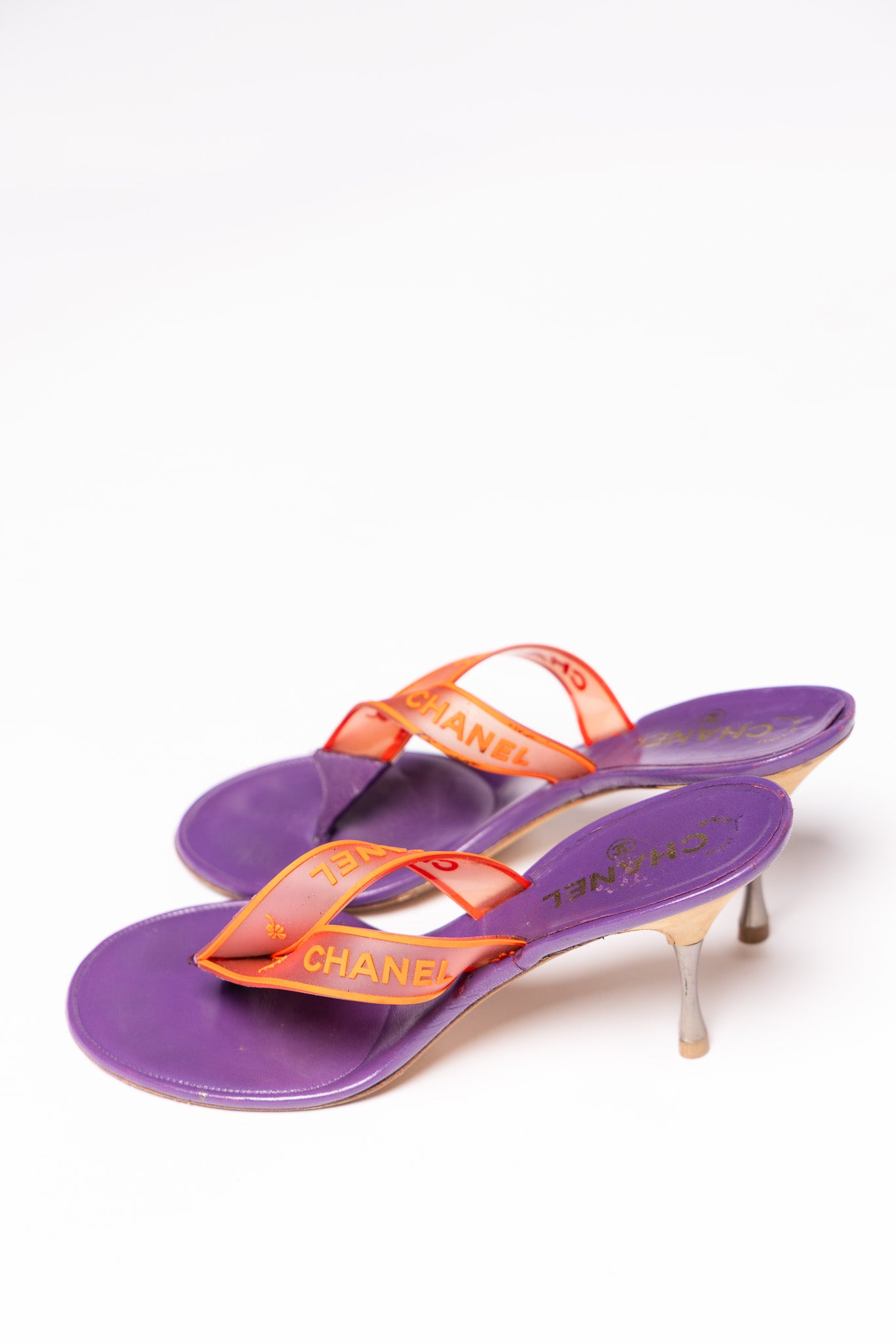 Chanel Vintage Logo Thong Kitten Heel Sandals (Y2K)