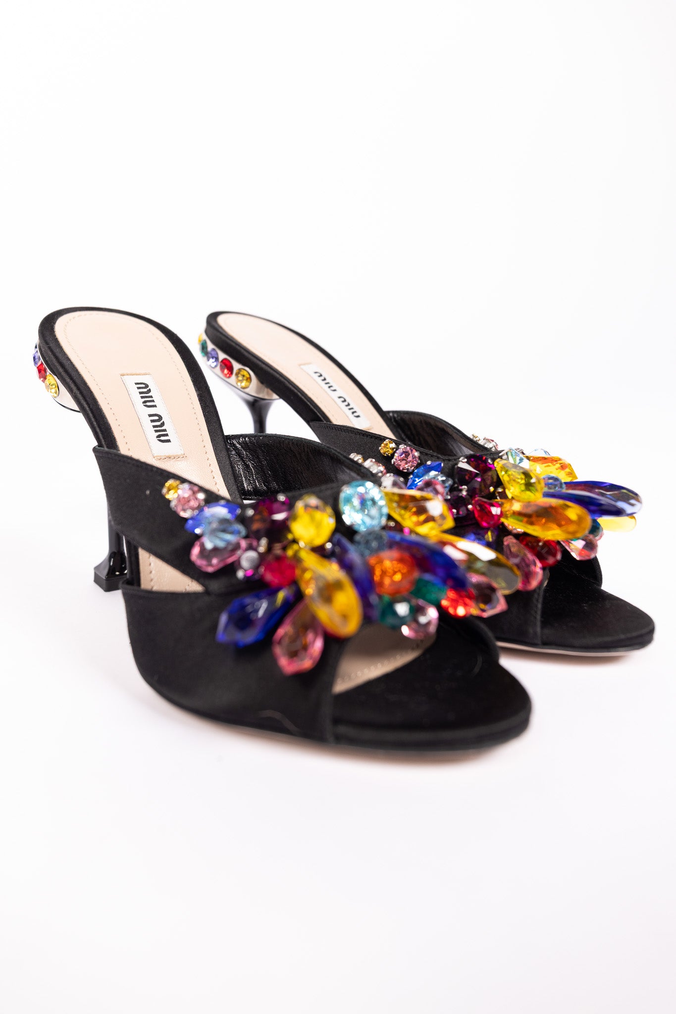 Miu Miu Crystal-Embellished Satin Mules (SS2018)