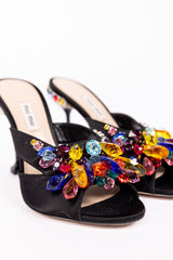 Miu Miu Crystal-Embellished Satin Mules (SS2018)