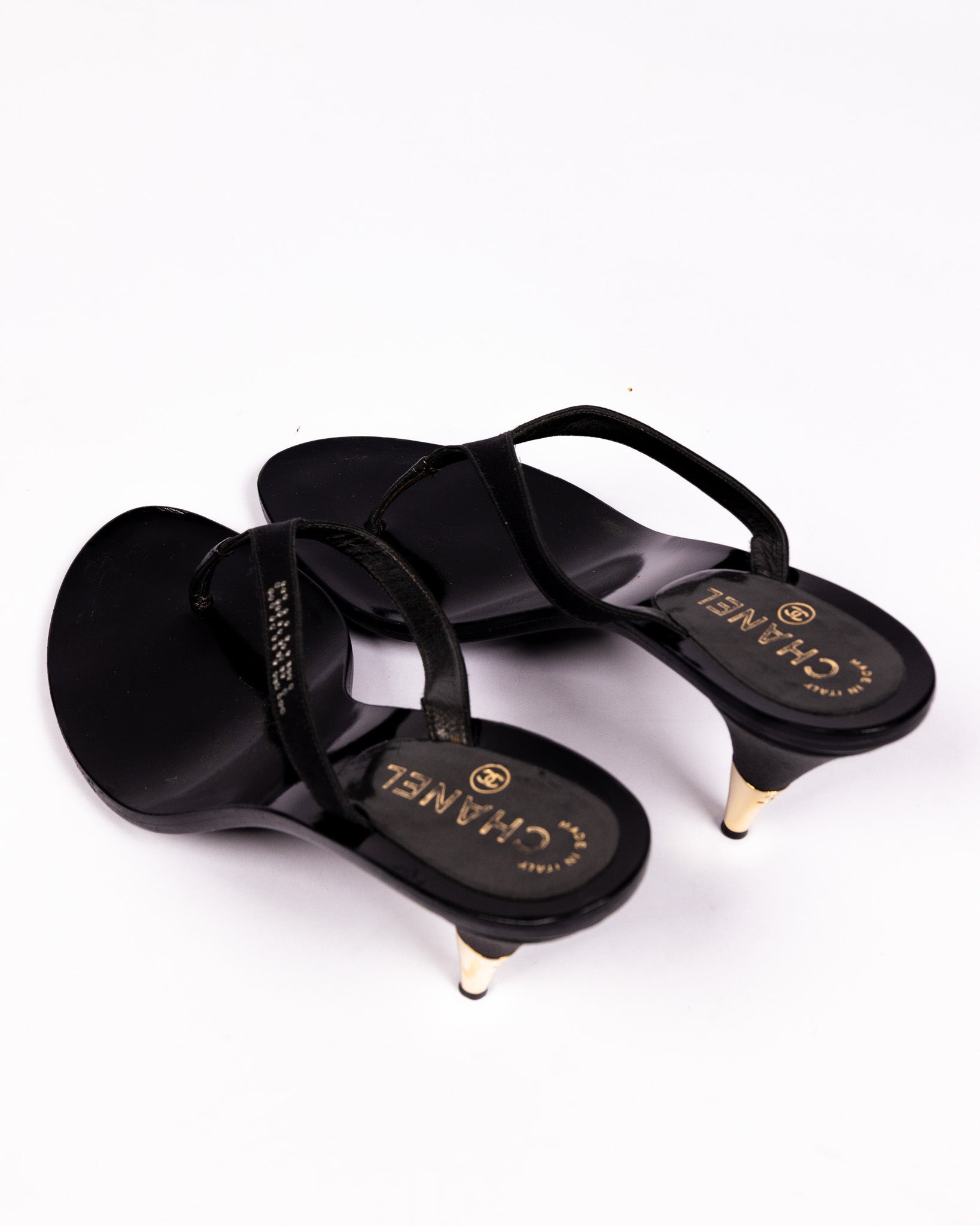 Chanel Crystal CC Logo Satin Slingback Mules (Cruise 2001)