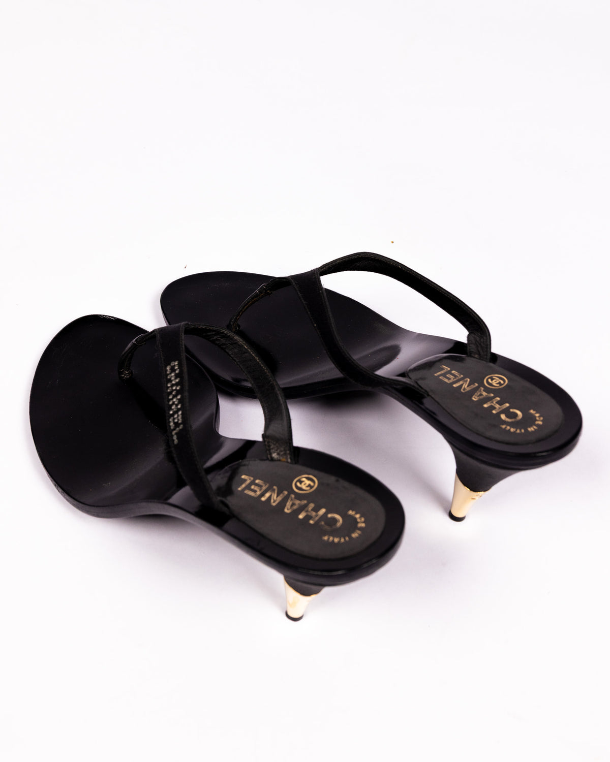 Chanel Crystal CC Logo Satin Slingback Mules (Cruise 2001)