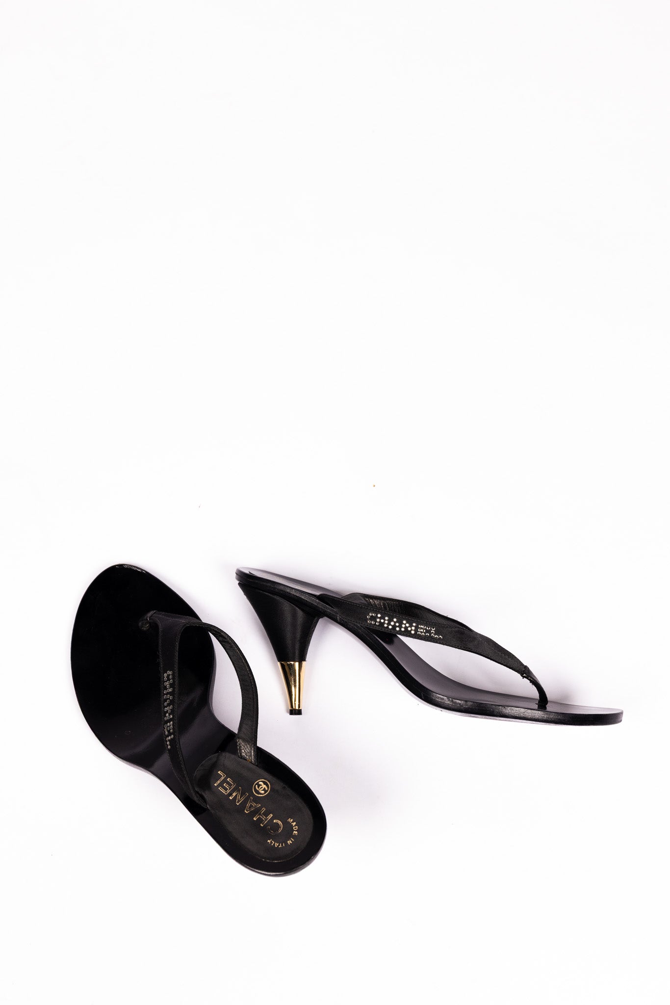 Chanel Crystal CC Logo Satin Slingback Mules (Cruise 2001)