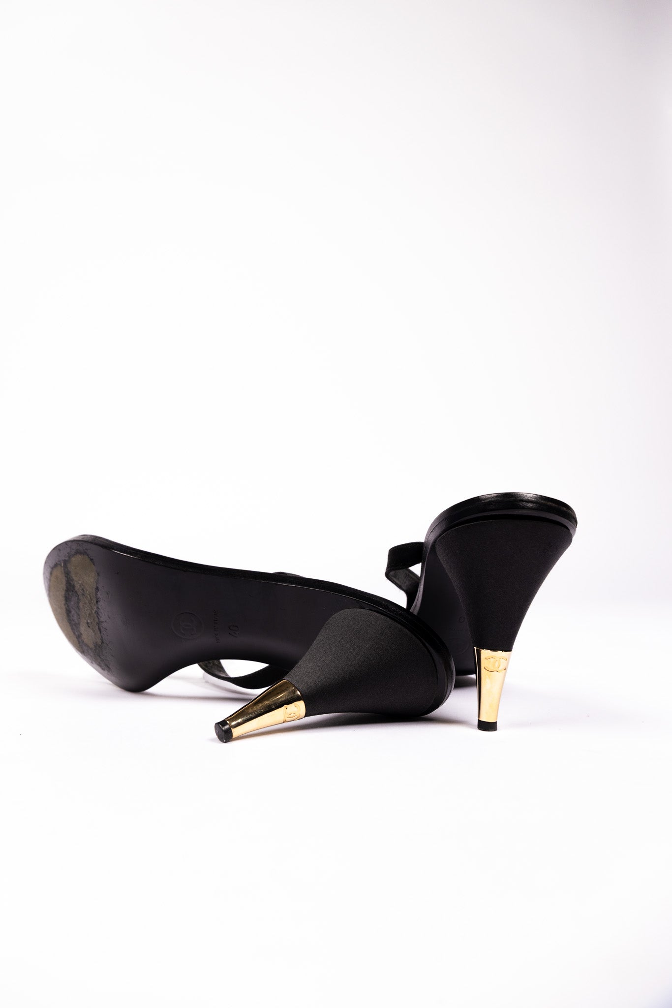 Chanel Crystal CC Logo Satin Slingback Mules (Cruise 2001)