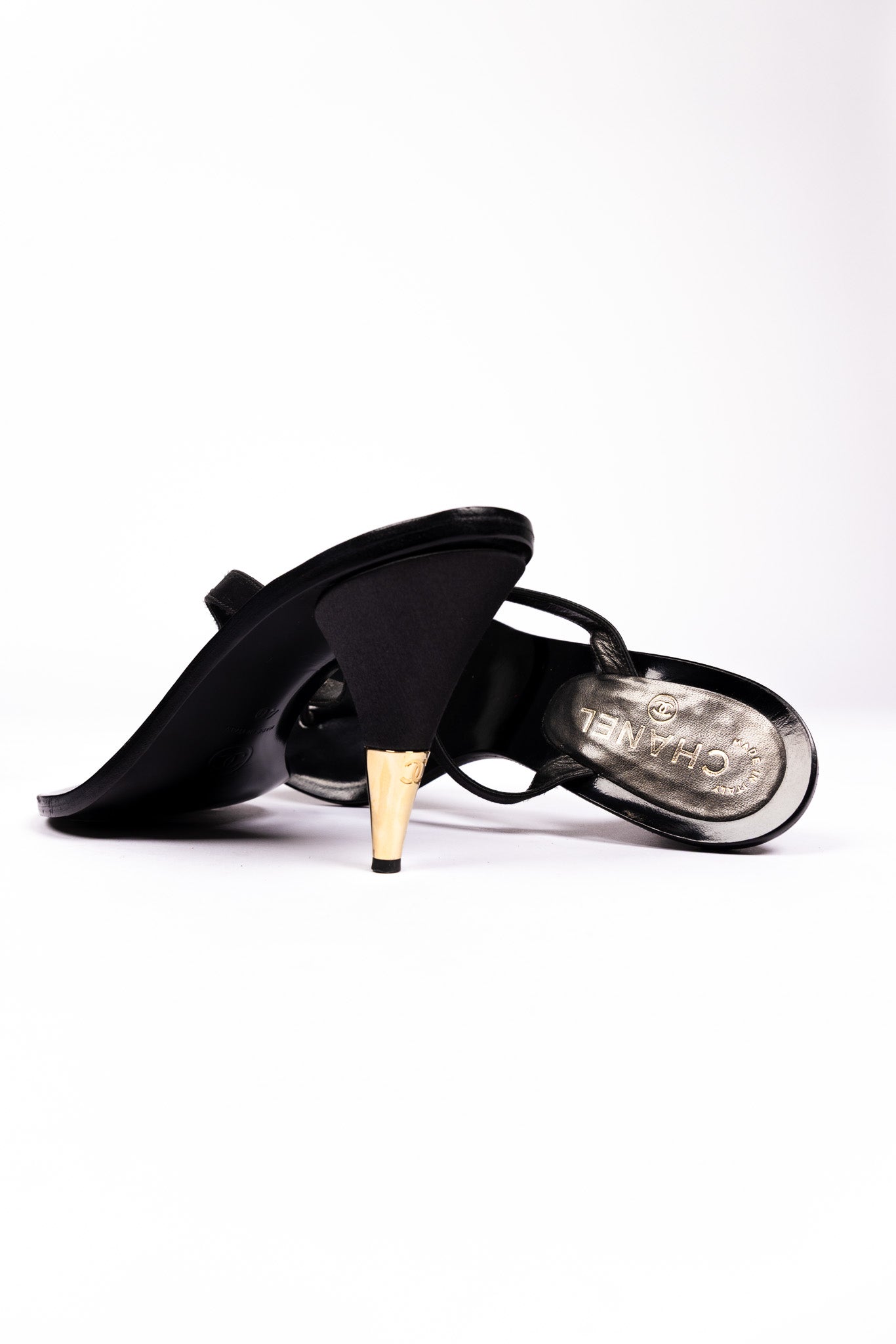 Chanel Crystal CC Logo Satin Slingback Mules (Cruise 2001)