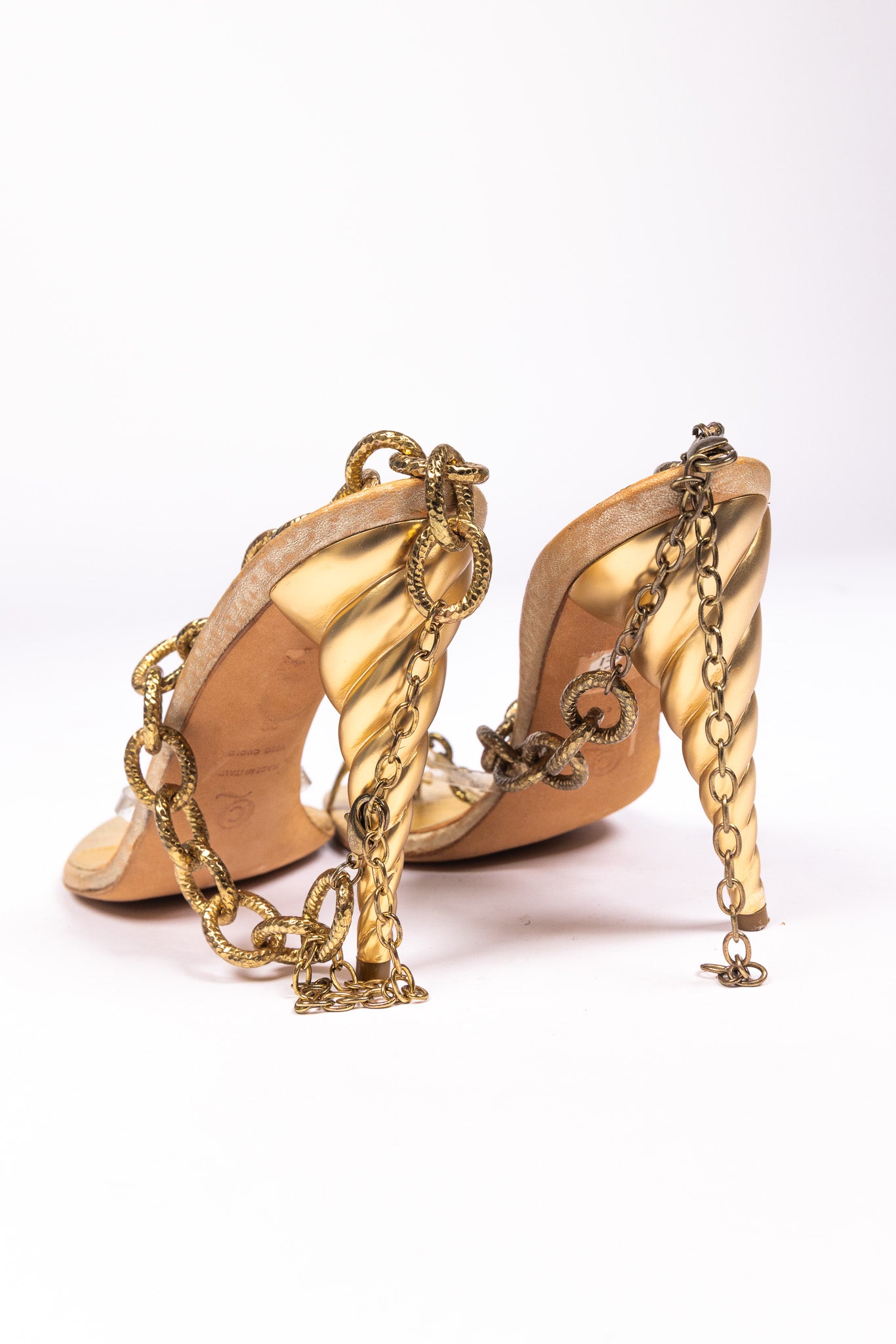 Alexander McQueen Gold Chain Spiral Heel Sandals (SS2006)