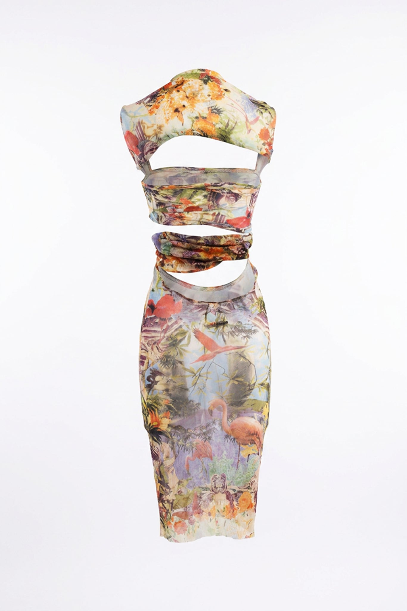 Jean Paul Gaultier Flamingo Print Mesh Wrap Dress (SS1999)