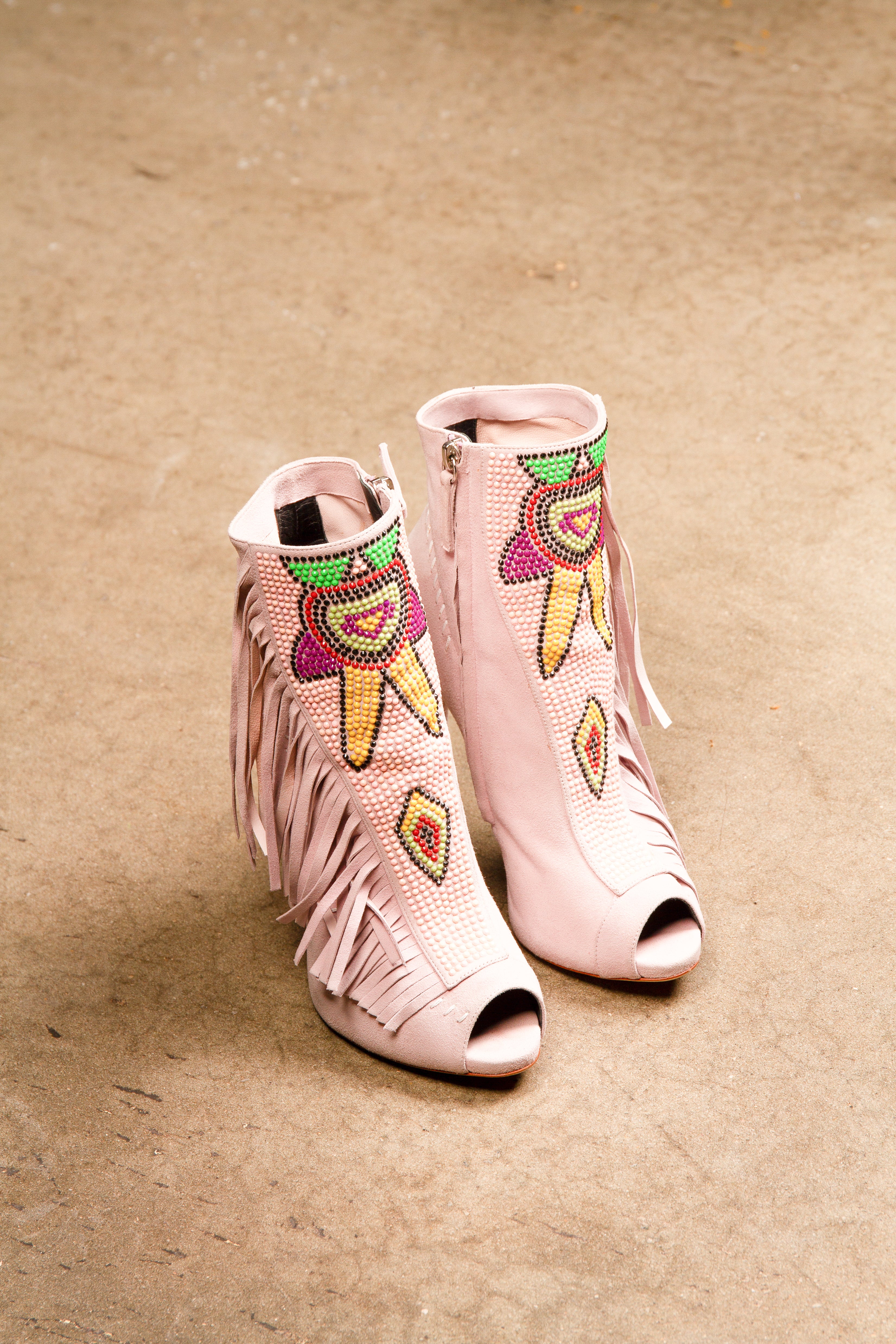 Giuseppe Zanotti Jurimea Inca Crystal Fringe Pink Suede Booties