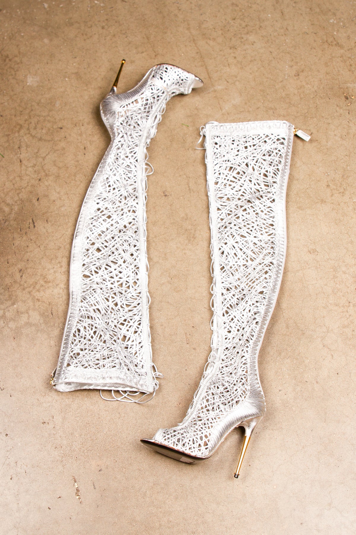 Tom Ford SS2014 Silver Laser-Cut Thigh-High Boot
