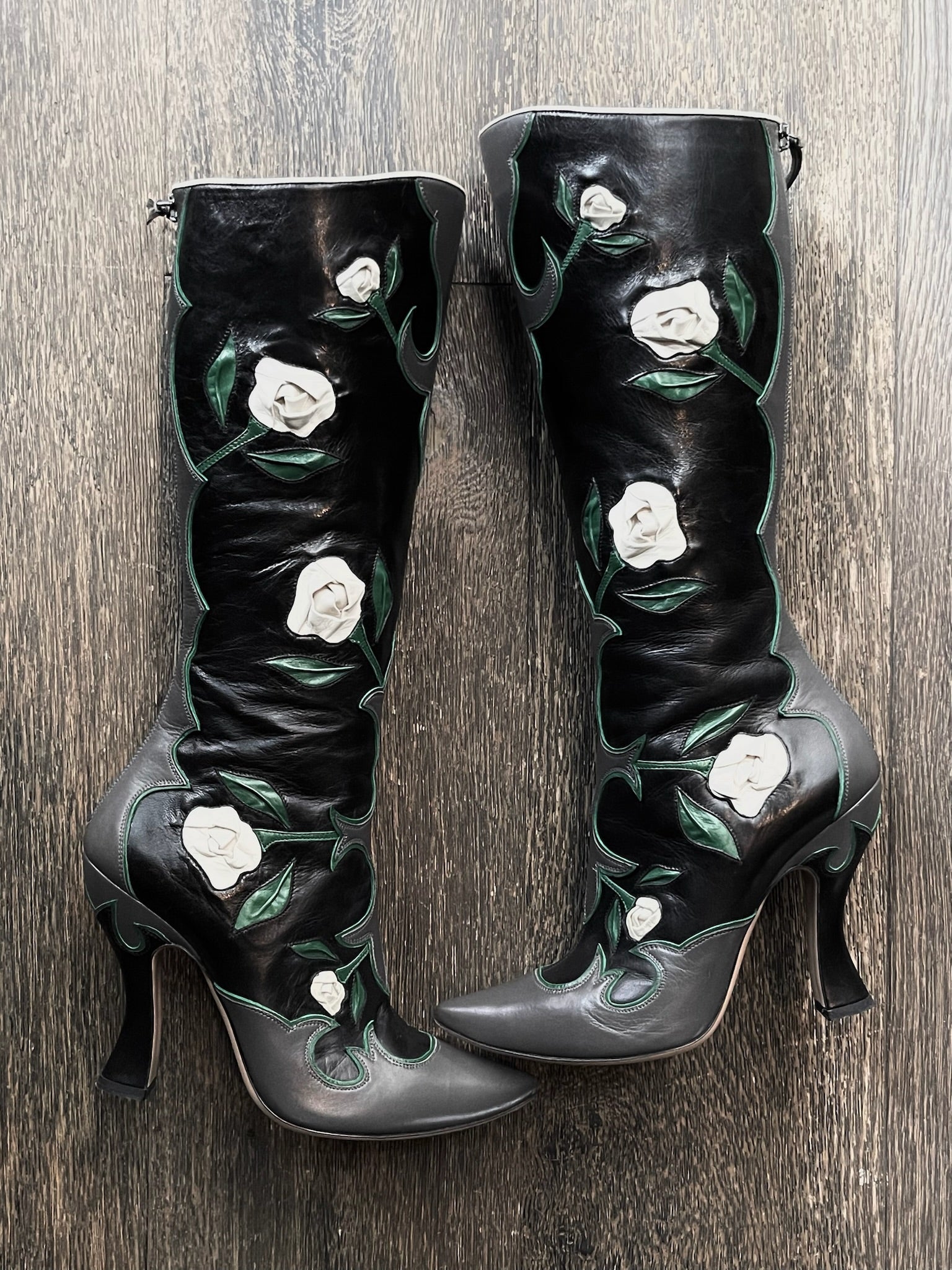 Miu Miu Leather Floral Knee Boots (SS2012)