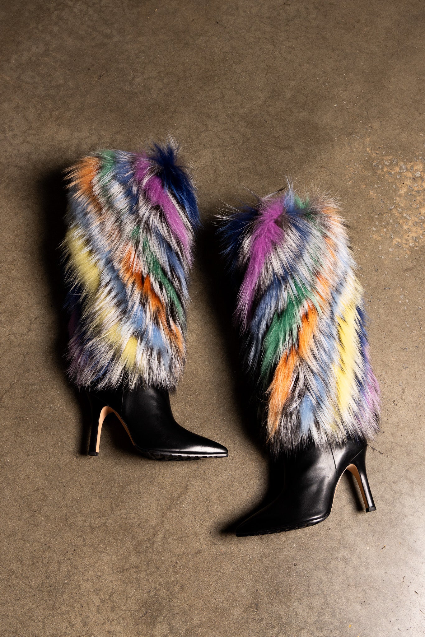 Manolo Blahnik Multicolor Fox Fur Boots