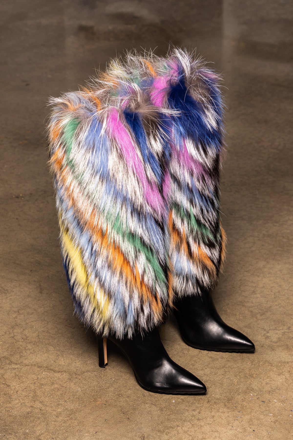 Manolo Blahnik Multicolor Fox Fur Boots