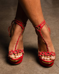 Dsquared2 Red Suede Platform T-Strap Sandals