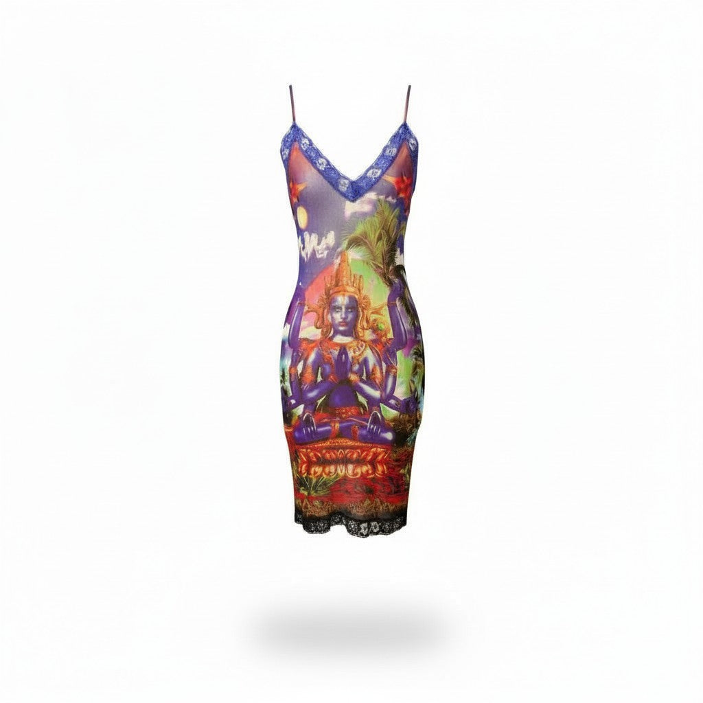 Jean Paul Gaultier Cyberbaba Hindu Print Slip Dress (SS1996)